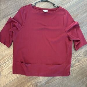 J. Jill Ponte Knit 3/4 Sleeve Top Women’s Size XL Maroon Stretch Shirt Pockets